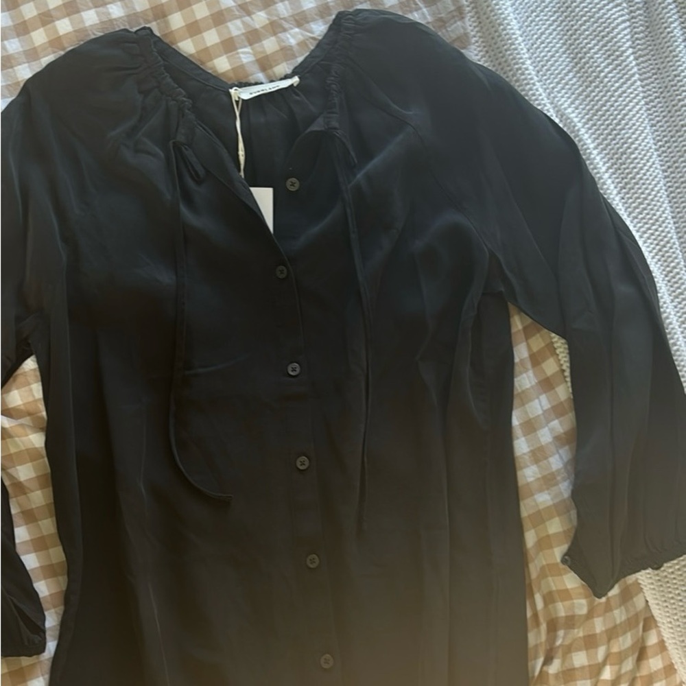 Everlane Tencel Gathered Shirt black Button-Up Blouse